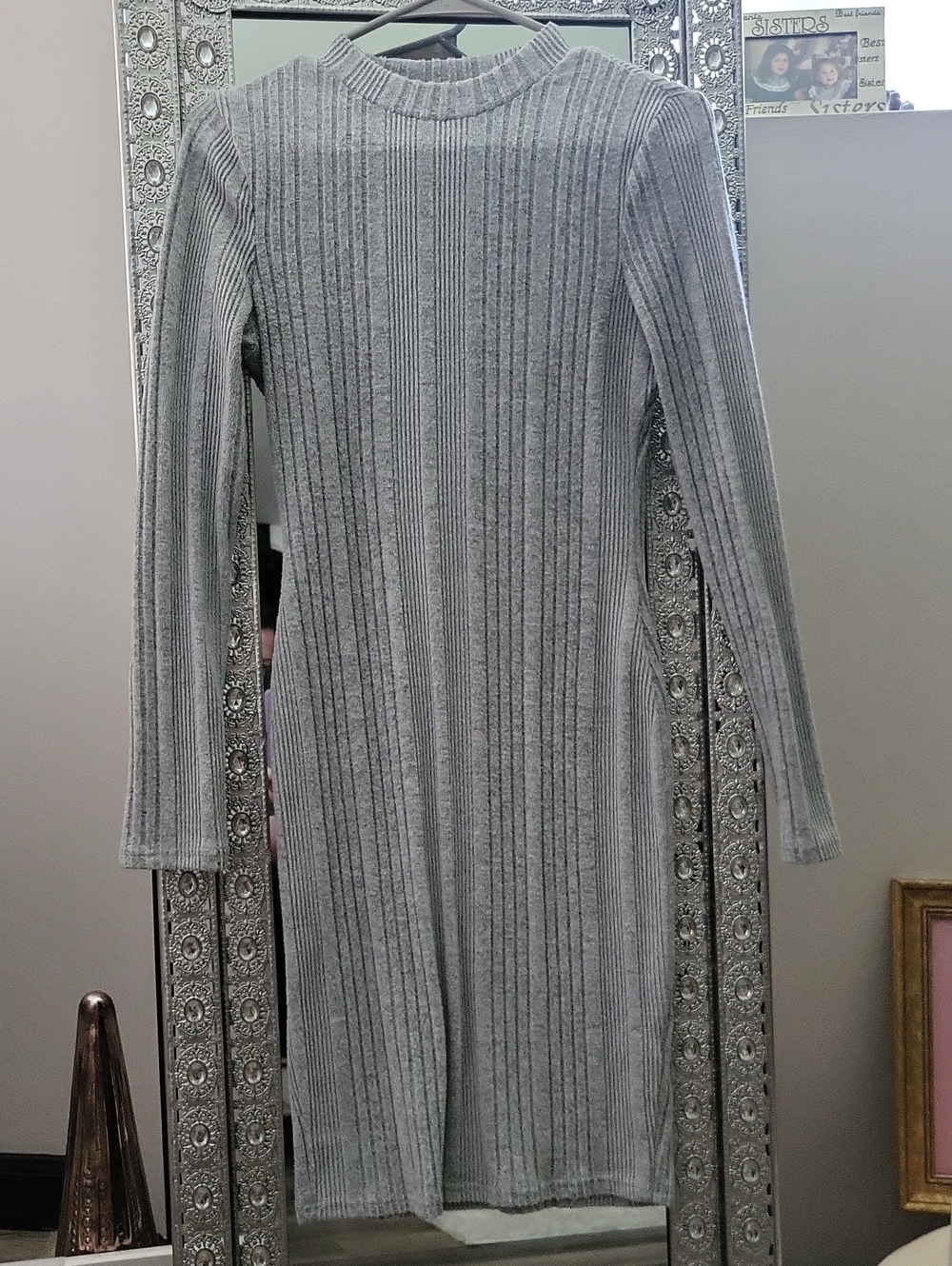 NWOT🩶 Gray Ribbed Long Sleeve Knit Sweater Dress